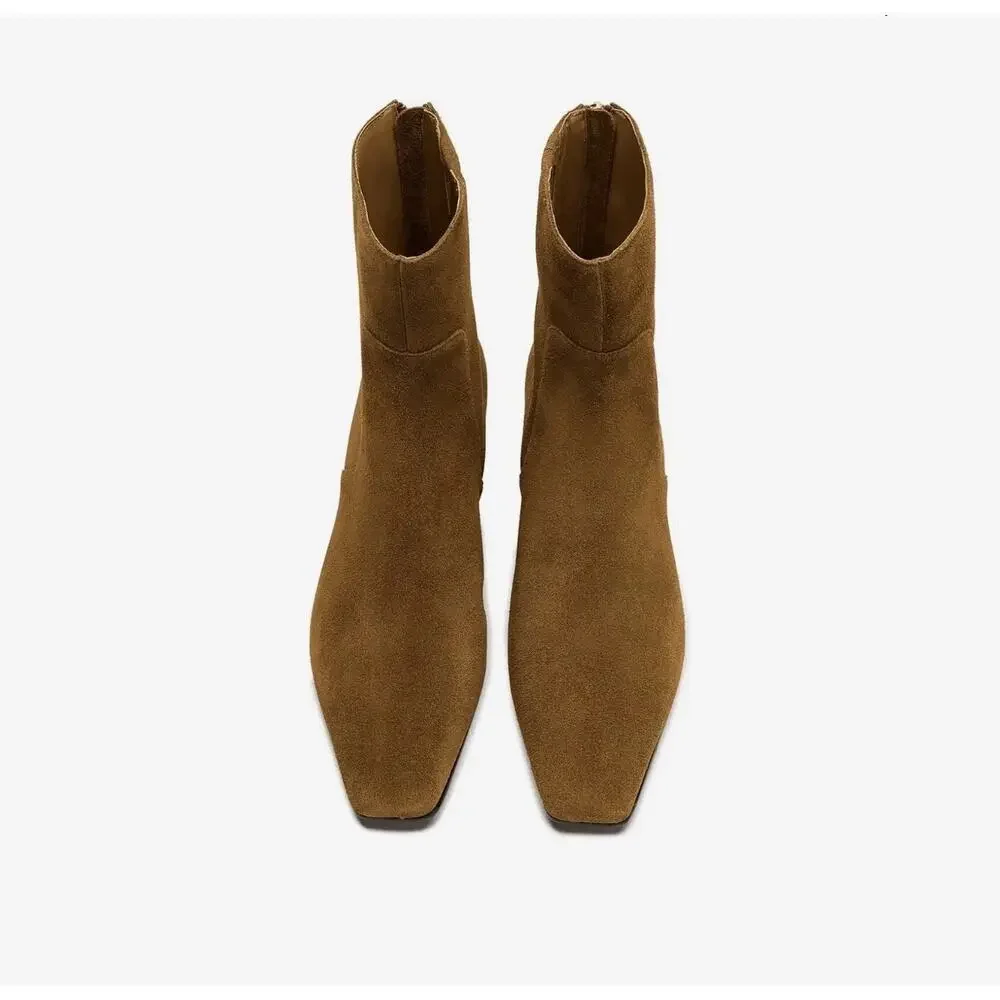 Madewell The Lexie Ankle Boot Square Toe Warm Chestnut Suede Leather Size 8 NWB